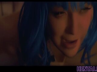Prawdziwy życie hentai - laska z niebieski włosy pieprzony przez obcy potwór