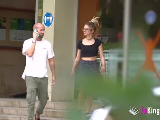Amazing blonde college young woman Eva Fay is a dirty call girl in public