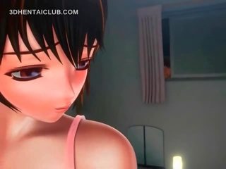 Busty anime hottie rubbing her wet horny pussy