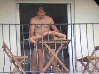 The Neighbor Gets Fucked from all Sides on the Balcony, Exhibitionist, Voyeur, Public Window outside