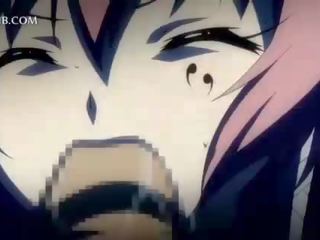 Ekkel anime jente slurping sperm ut av en hardt pikk